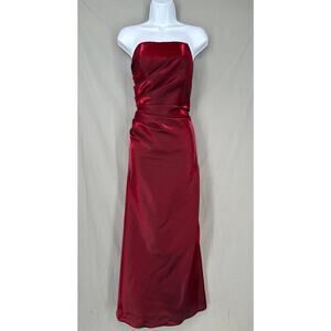 90s Vintage Dress Womens Small Red Strapless Maxi Party Event Satin Glam Y2K